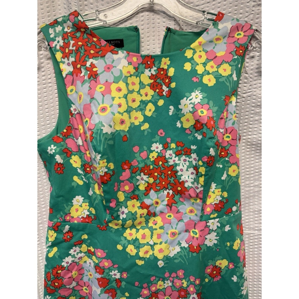 Talbots Women's SZ 2P Floral Sleeveless Fit and Flare Midi Dress‎ Green Pink - Picture 6 of 14